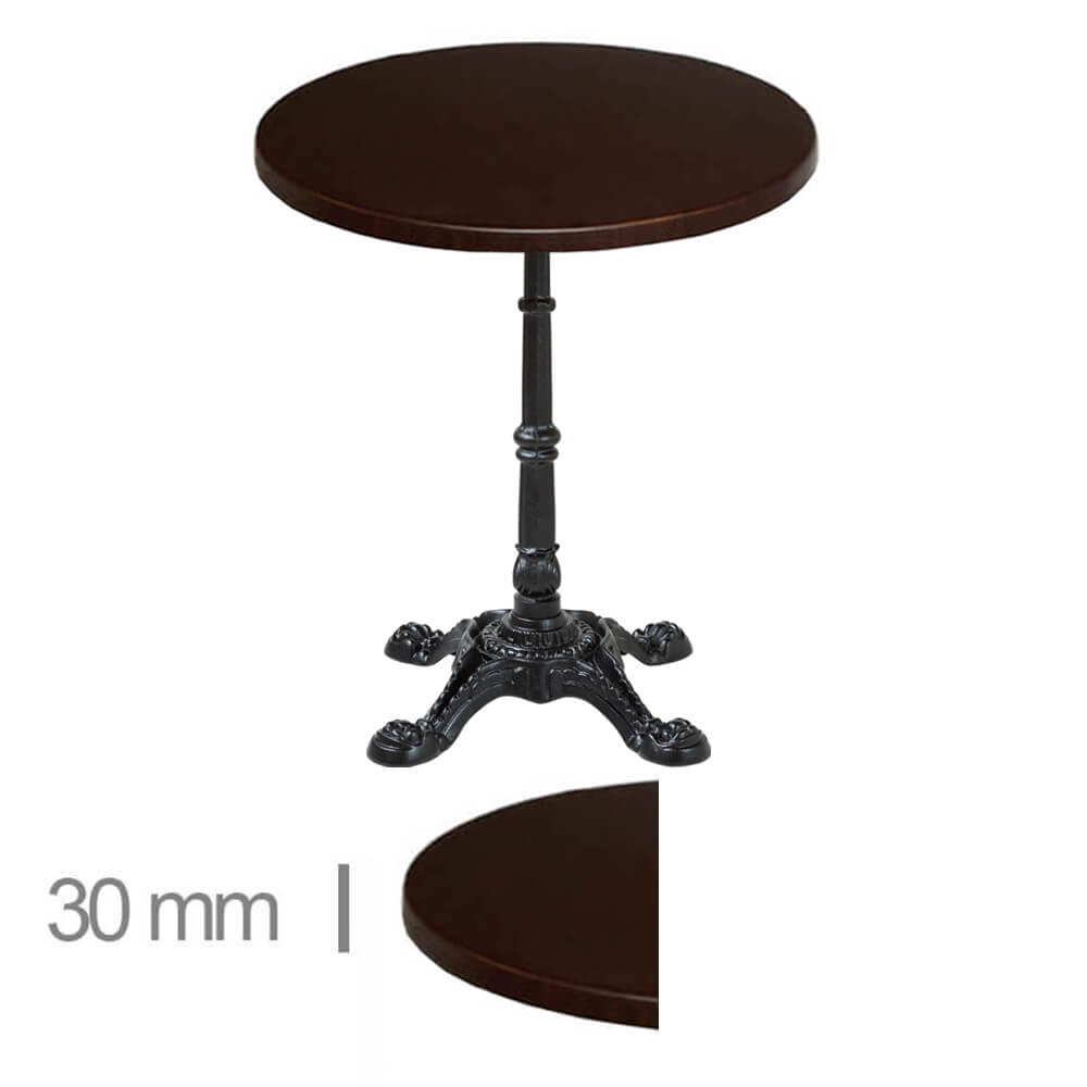 Horeca-Ronde-Terras-Tafel-Werzalit-Wenge-60-Cm-30mm-Gietijzer