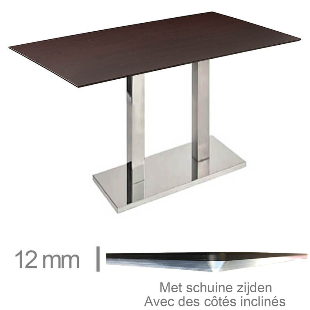 Horeca-Tafel-Compact-Wenge-69x120-Cm-Met-Onderstel-Zilver-12mm-NL-FR