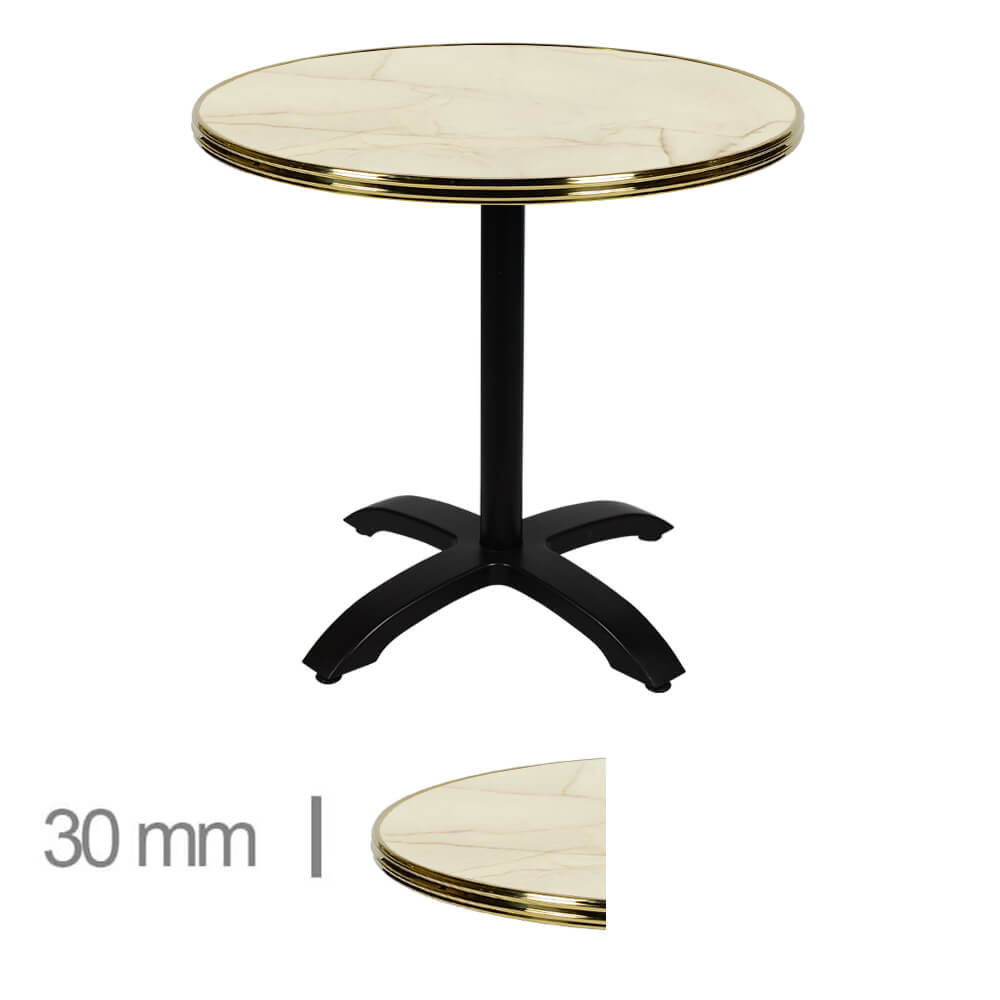 Horeca-Terrastafel-Opklapbaar-Rond-Met-Chroom-Rand-Werzalit-Golden-Marble-60-Cm-A-SRD