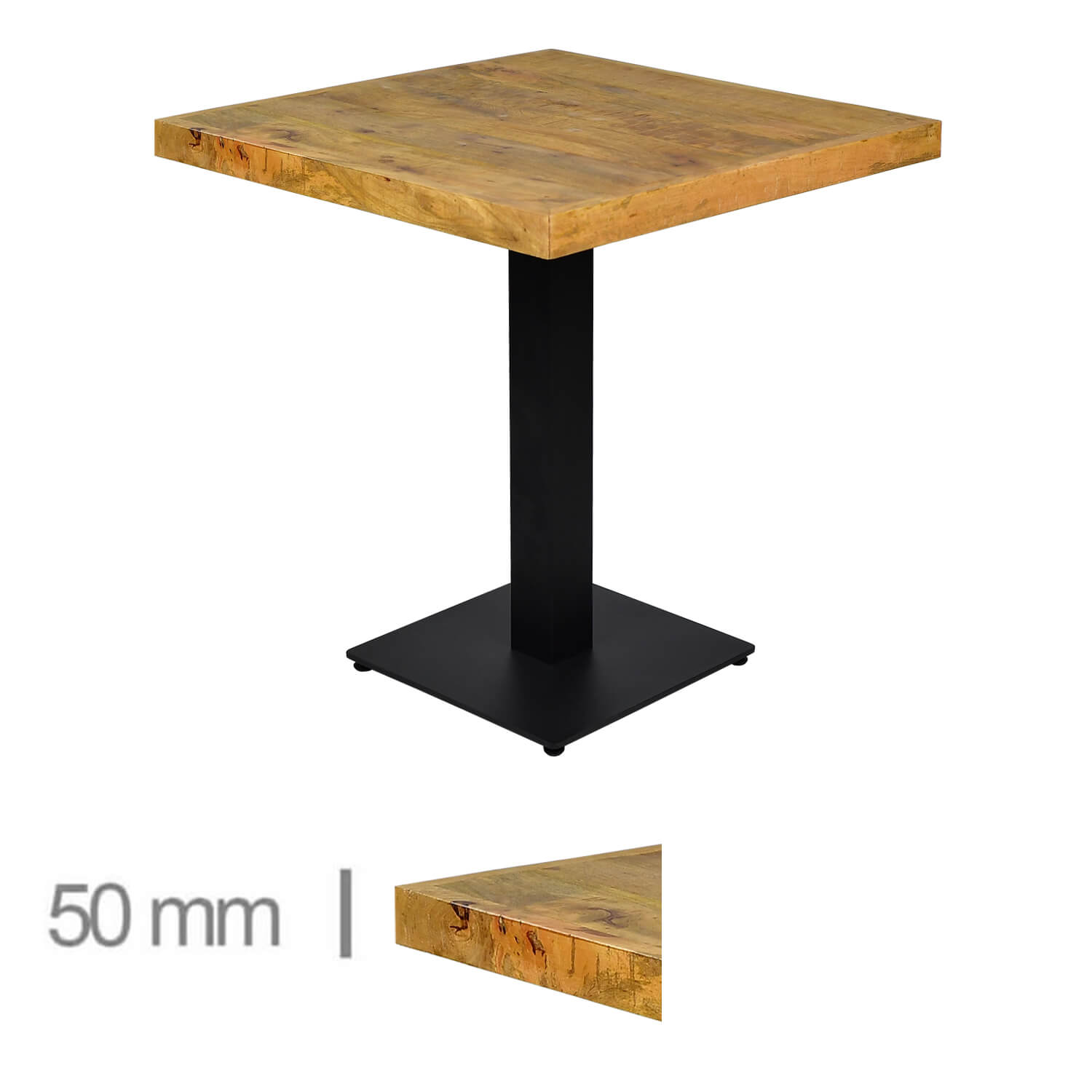 Horeca-Mangohout-Tafel-Mango-70×70-Cm-Met-Gietijzeren-Onderstel-B-339