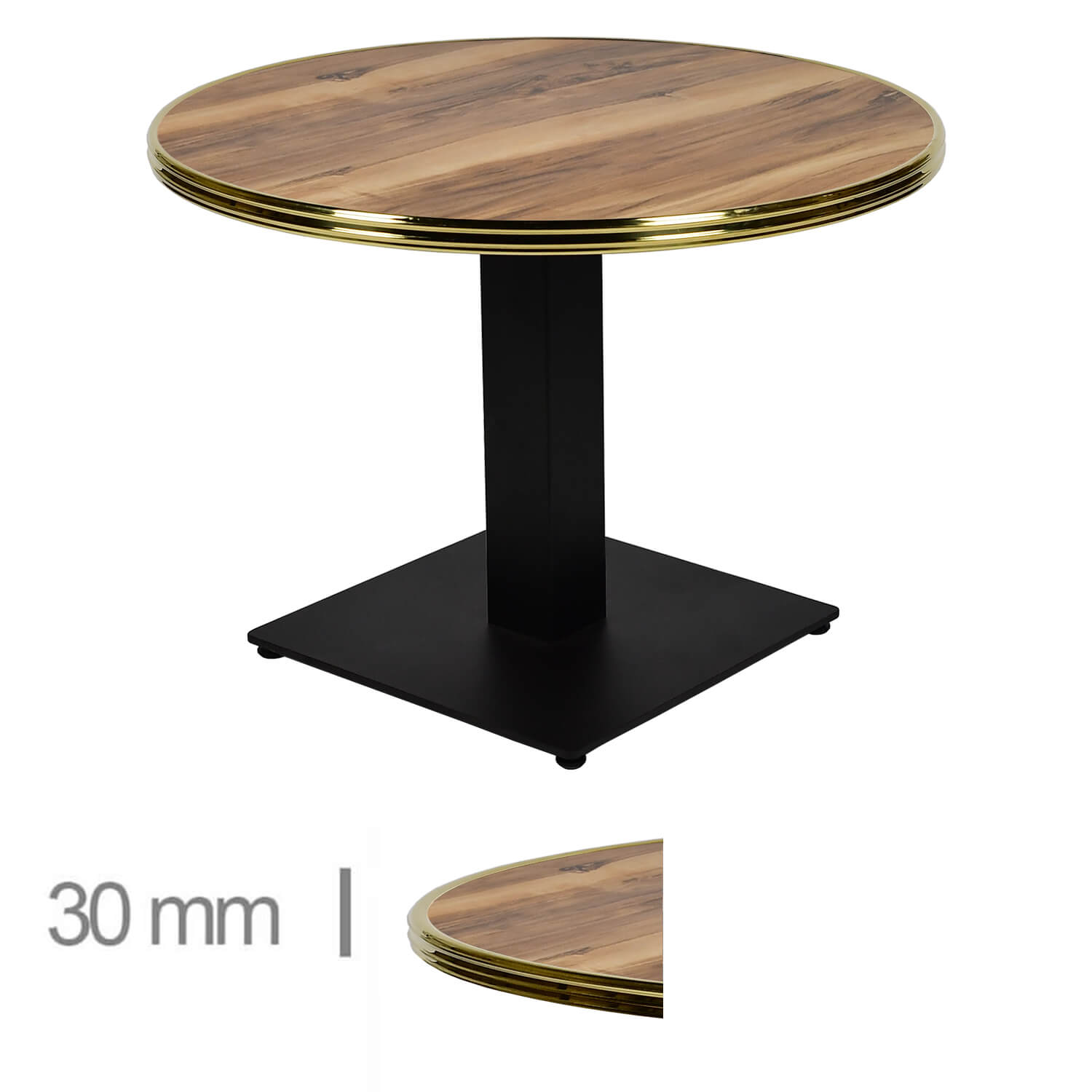 Horeca-Tafel-Rond-Met-Messing-Rand-Werzalit-Indian-Shesman-60-Cm-B-339-LOW