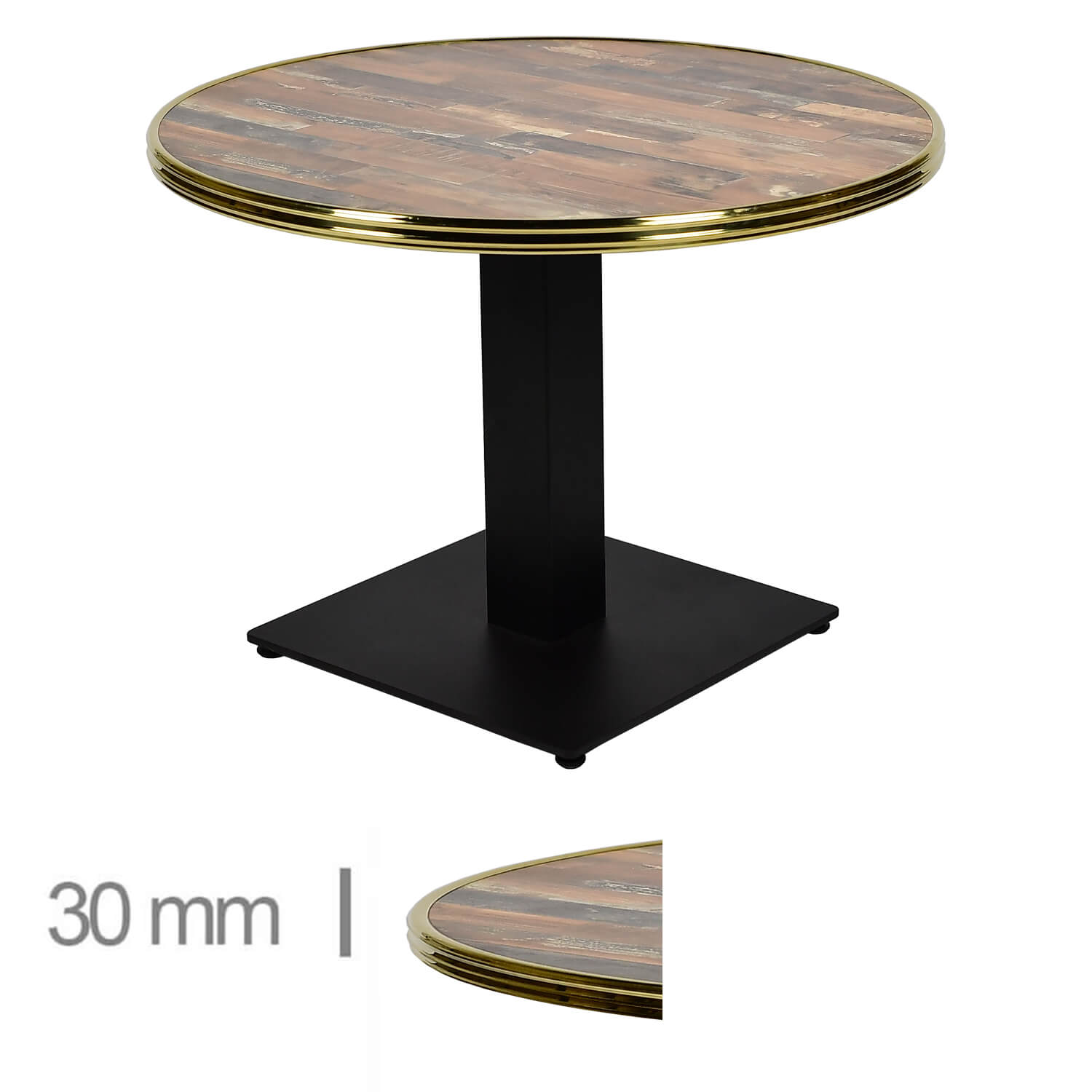 Horeca-Tafel-Rond-Met-Messing-Rand-Werzalit-Maracaibo-70-Cm-B-339-LOW