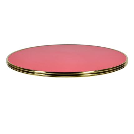 Horeca-Tafelblad-Rond-Met-Messing-Rand-Werzalit-Rood-R70-3-Cm-Dik