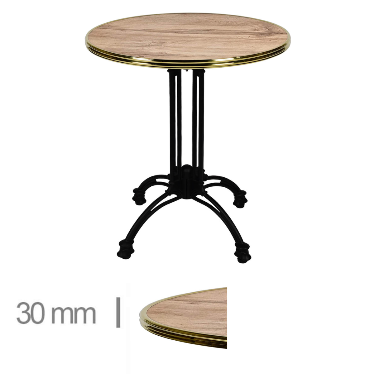 Horec-Tafel-Rond-Met-Messing-Rand-Werzalit-Pony-70-Cm-A-442