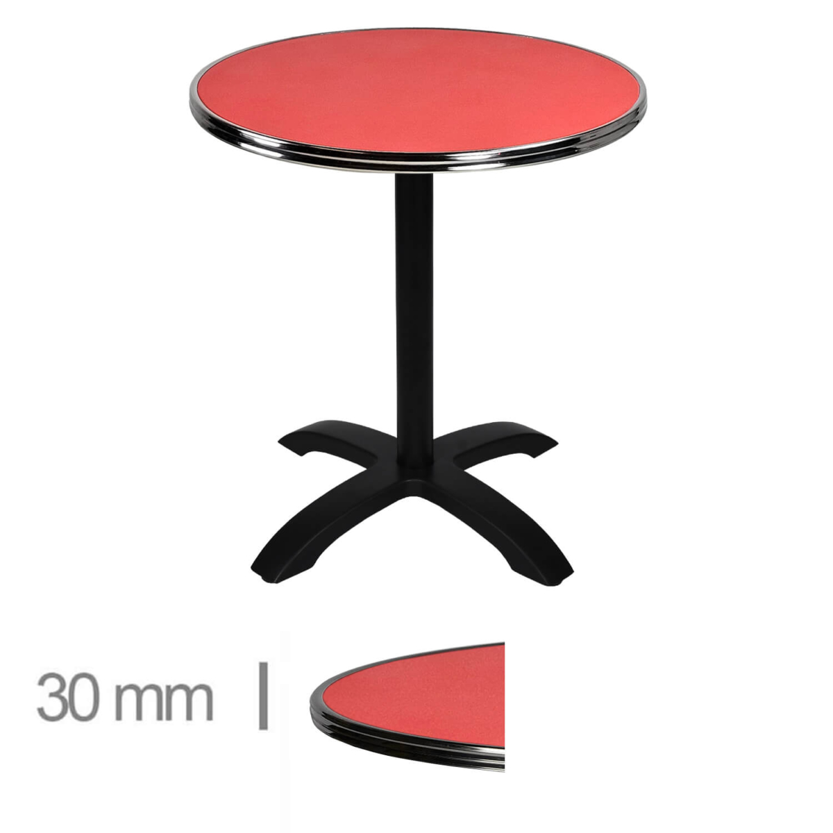 Horeca-Terrastafel-Opklapbaar-Rond-Met-Chroom-Rand-Werzalit-Rood-60-Cm-A-Srd