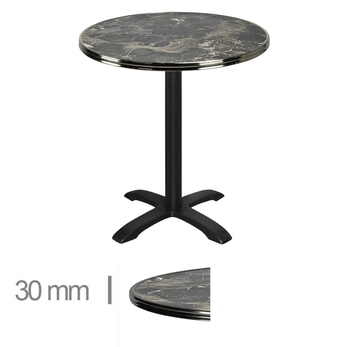 Horeca-Terrastafel-Rond-Met-Chroom-Rand-Werzalit-Brownie-Marble-60-Cm-A-8001