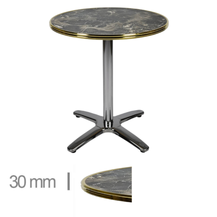 Horeca-Terrastafel-Rond-Met-Messing-Rand-Werzalit-Brownie-Marble-70-Cm-318-A-Roma